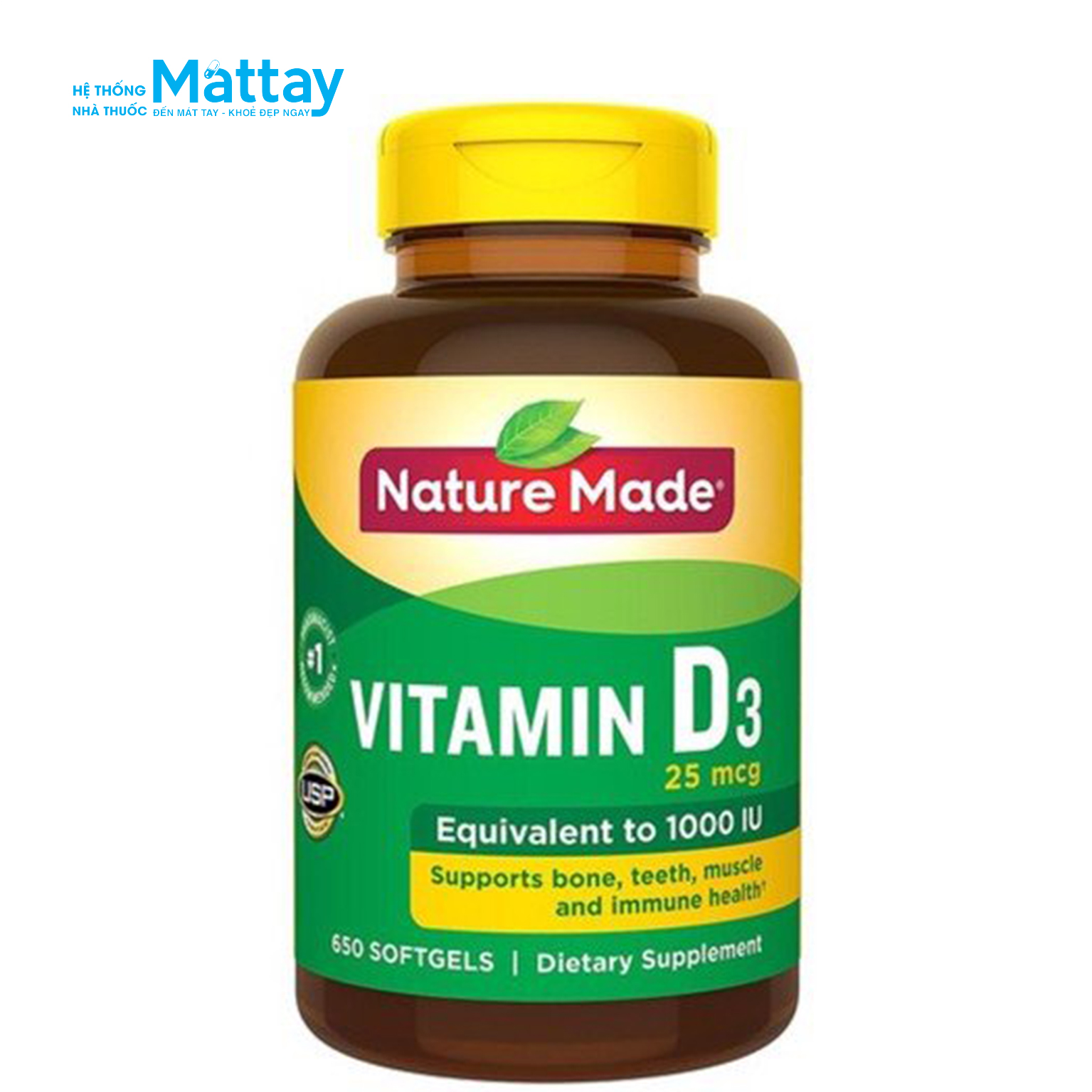Nature Made Viên Uống Hỗ Trợ Xương Khớp Bổ Sung Vitamin D3 1000 IU 650 Viên